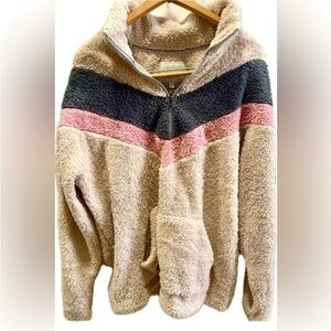 Simply Southern Women's Tan Sweater Size L with Stripe Accents